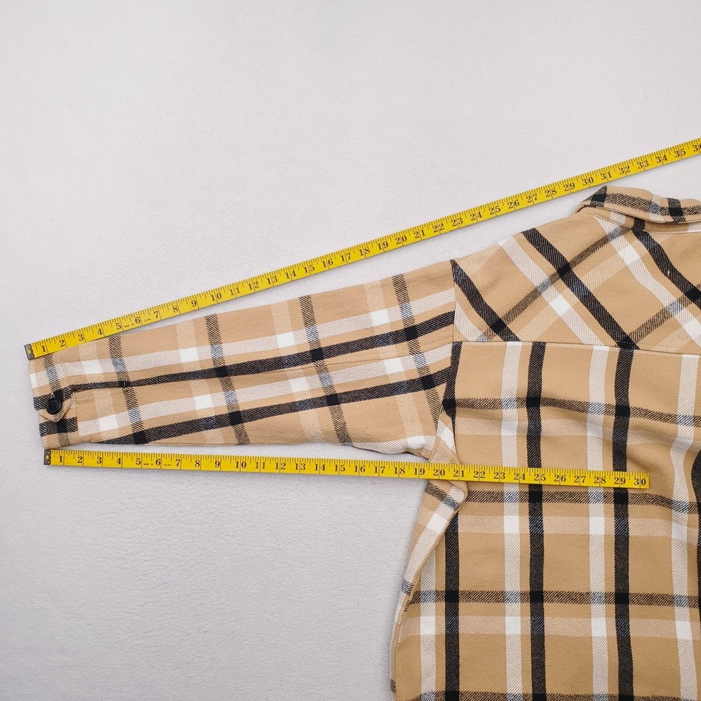 Lucky Brand Shirt Jacket Mens Medium Tan Black Tartan Plaid Flannel Shacket - Picture 13 of 15